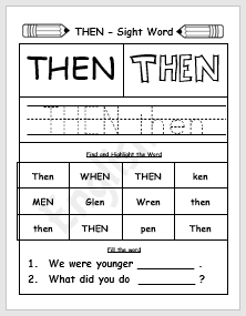 Then Sight Word Printable Worksheet