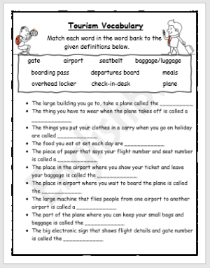 tourism vocabulary worksheet englishbix