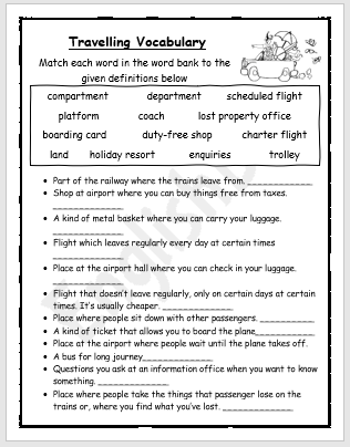 travelling worksheets pdf elementary