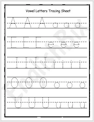 Vowel Letters Writing and Tracing Worksheet - EnglishBix