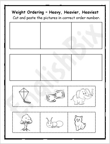 Weight Ordering Worksheet for Kindergarten - EnglishBix