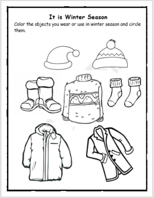 winter season clothes coloring worksheet englishbix