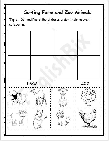 Zoo and Farm Animals Sorting Worksheet - EnglishBix