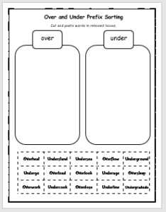 Prefix over and under Sorting Worksheet - EnglishBix