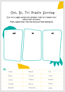 Uni, Bi, Tri Prefix Sorting Worksheet - EnglishBix